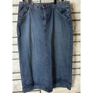 French Cuff Women's Size 12 blue Denim A Line Midi Skirt Vintage